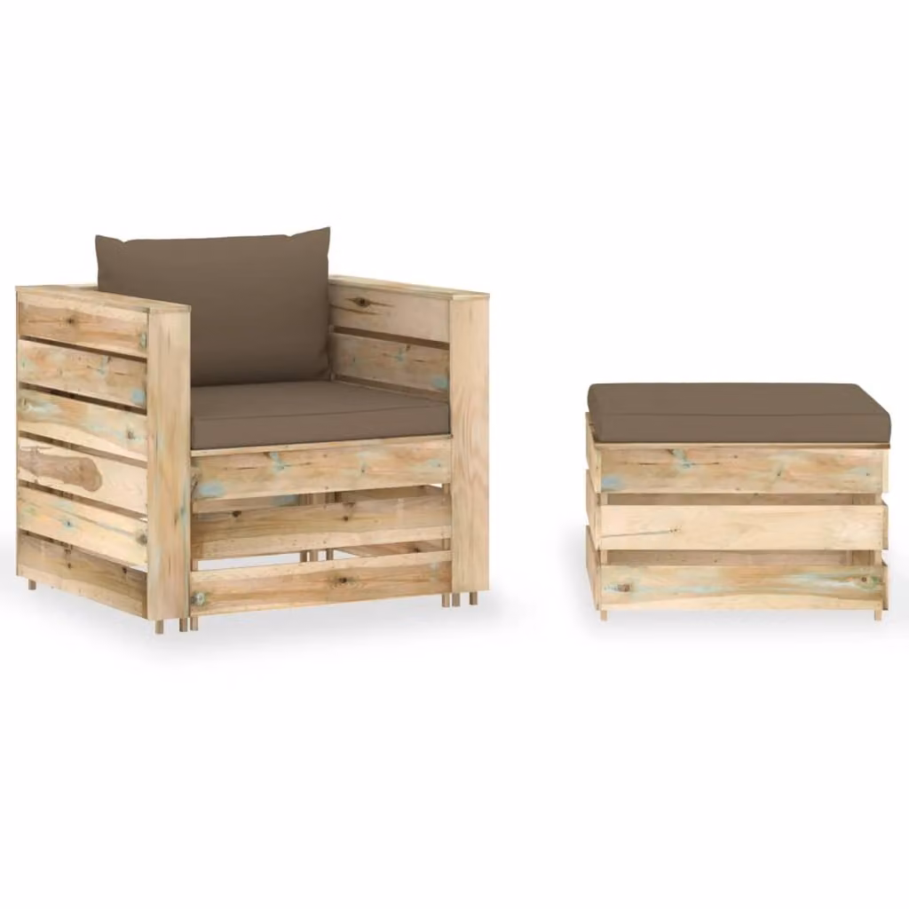 Maison Exclusive - Set da giardino a 2 pezzi con cuscini, verde, in legno trattato