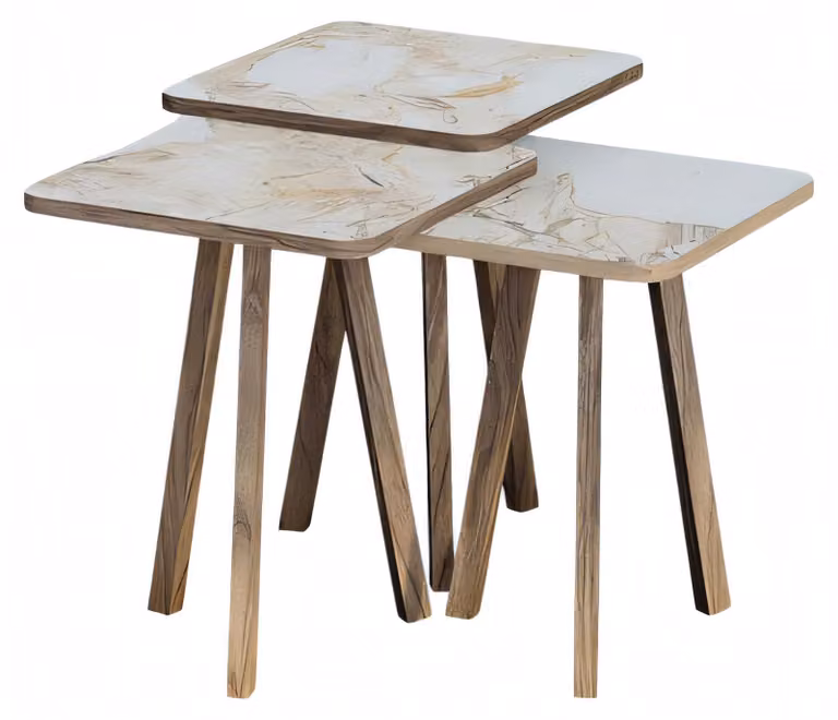 Couchtisch-Set aus Holz in Beige, eleganter moderner Stil