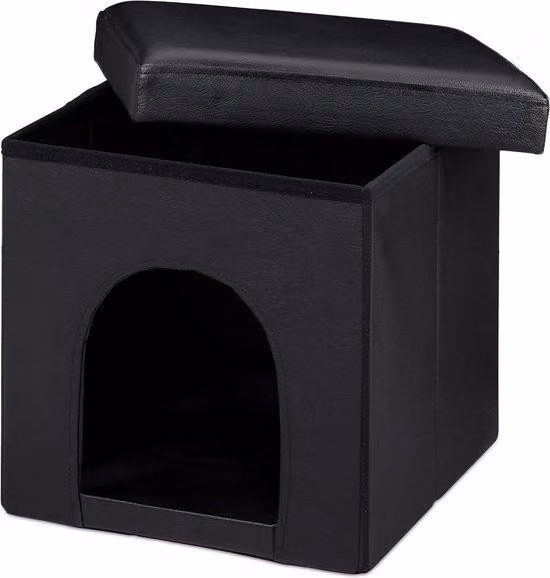 Famanu: Cuscini per gatti e cani in ecopelle, pieghevoli, colore nero, dimensioni 38x38x38 cm
