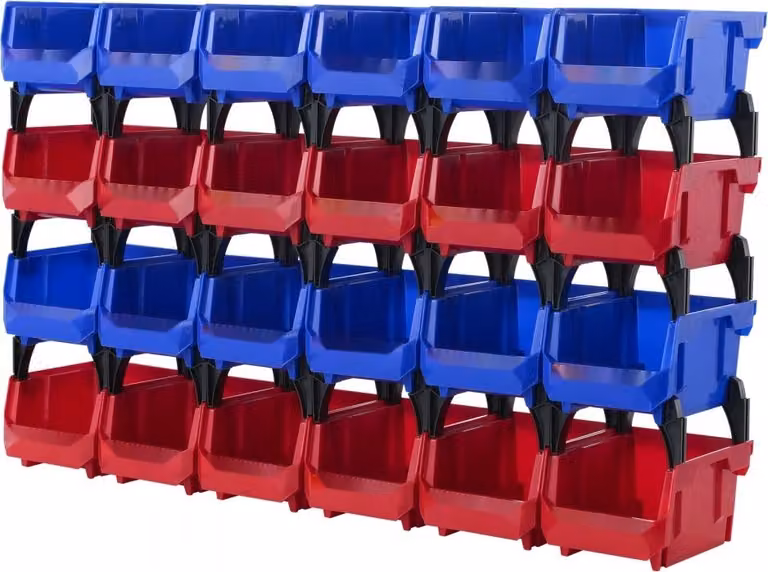 set di 24 scatole di stoccaggio aperte - scatole impilabili - casse impilabili - scatole di stoccaggio - blu/rosso