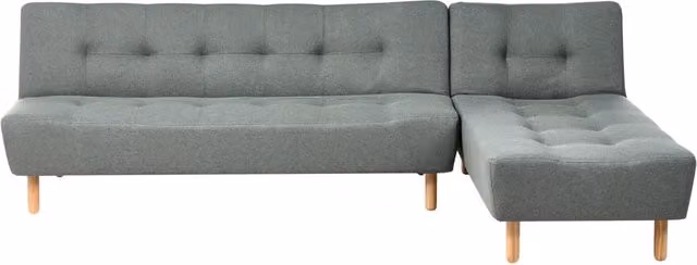 Divano ad Angolo Rivestimento in Tessuto Beige Gambe in Legno Chiaro Chaise Longue versione sinistra 4 Posti
