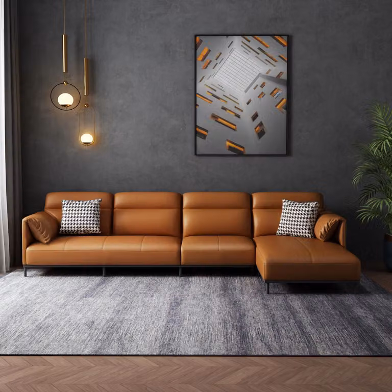 Ledersofa Couch Wohnlandschaft Garnitur Design Modern Sofa Ecksofa L-Form Orange