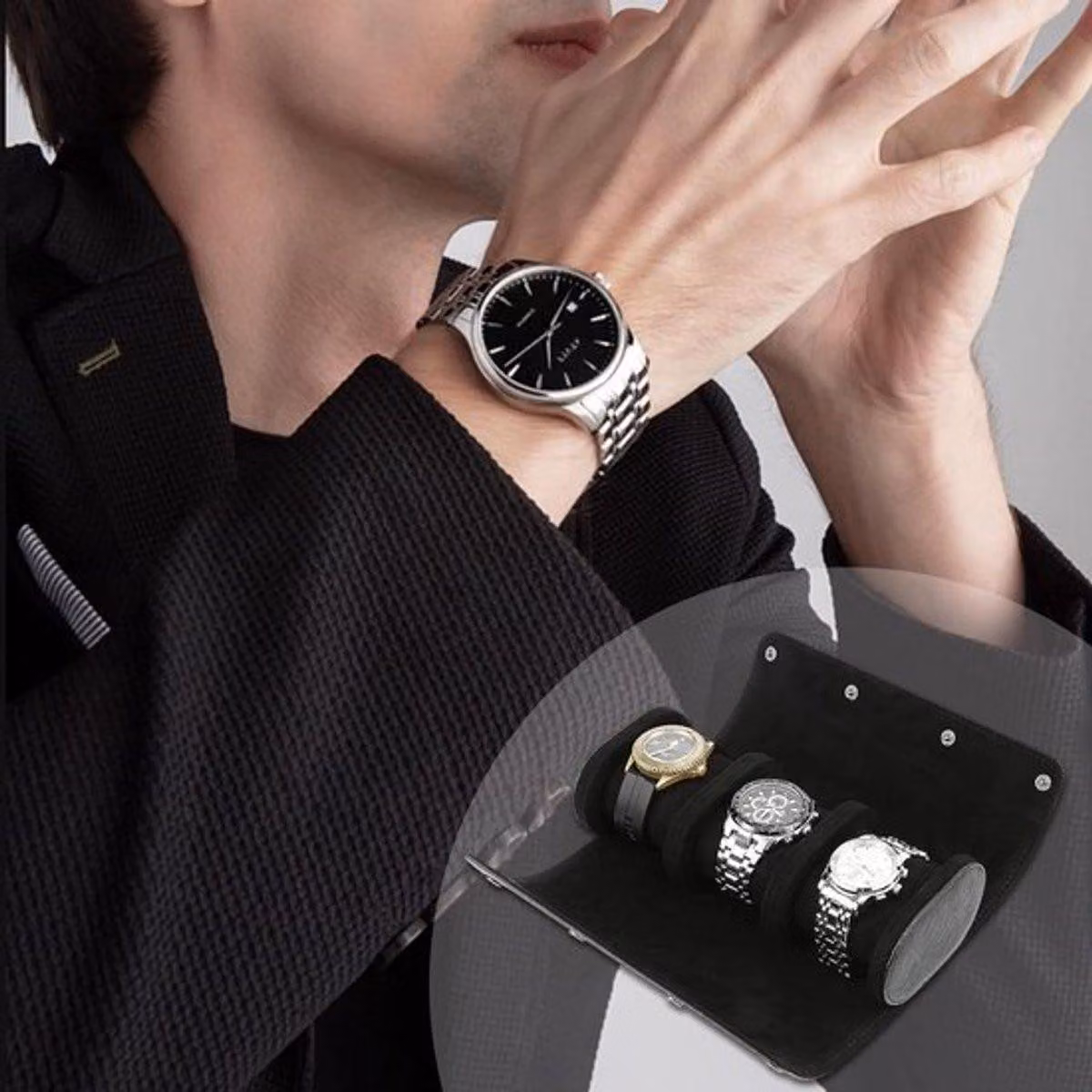 Valigetta cilindrica con 3 scomparti, ideale per conservare in modo sicuro orologi, accessori e articoli da viaggio