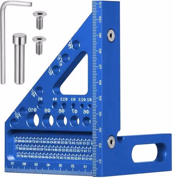 Squadra Speed 225-90° in lega di alluminio - Squadra combinata per falegnami - 11 fori - Multifunzionale