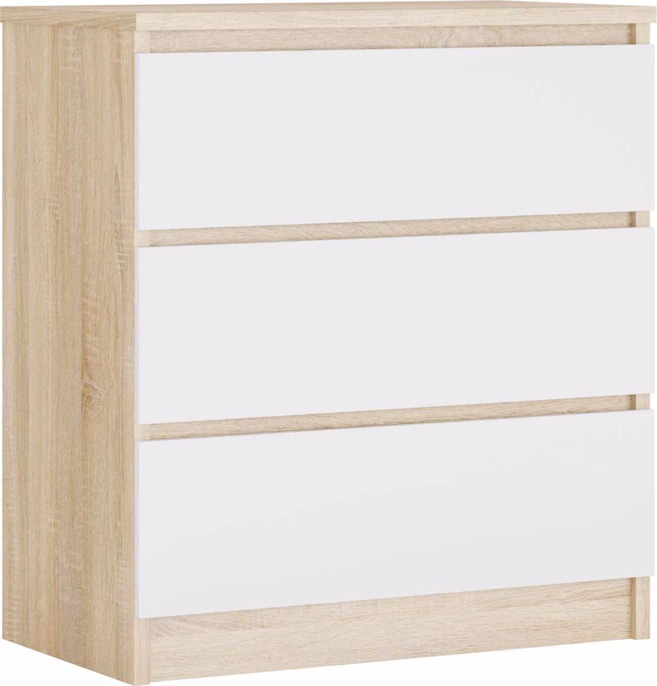 Cassettiera 3 cassetti, colore: rovere Sonoma / bianco opaco, 78 x 70 x 39 cm