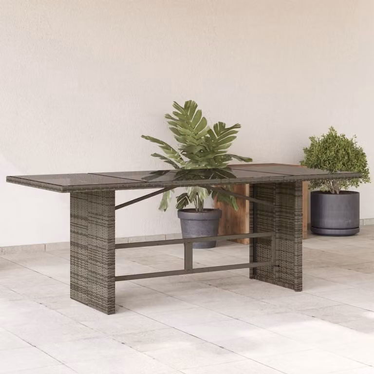 Maison Exclusive - Tavolo da giardino con piano in vetro grigio 190x80x74 cm Poly Rattan