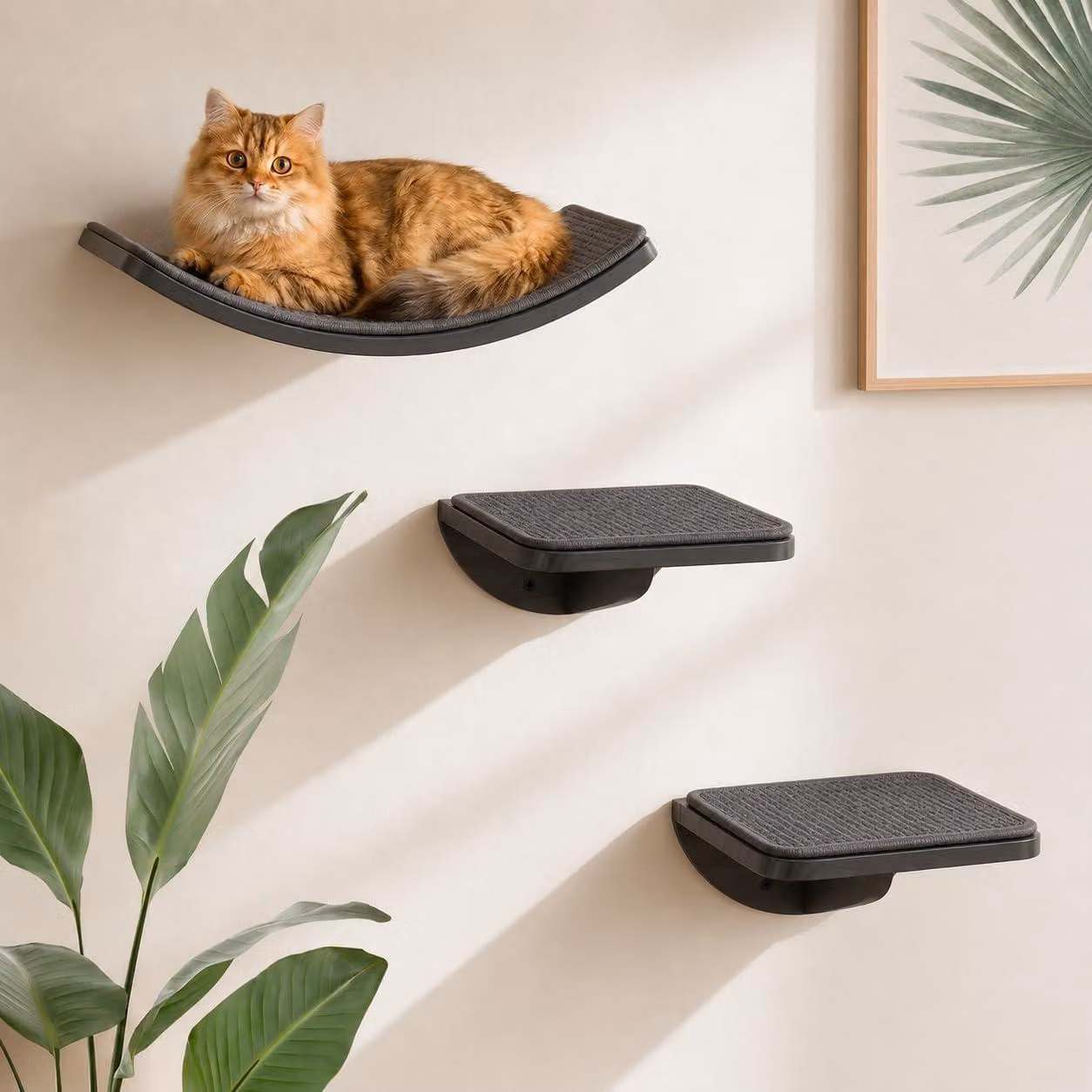 Set da arrampicata per gatti, con tappetino antigraffio, da montare a parete, con 2 gradini, ideale per mobili per gatti