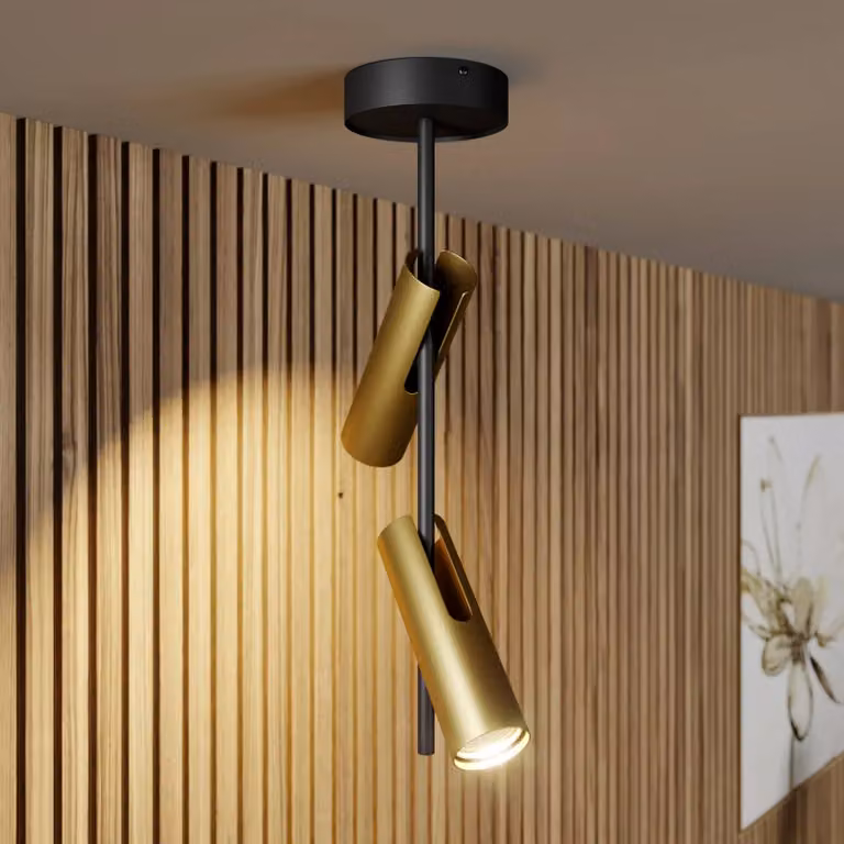 Faretto da soffitto Leda 2, 2 luci, nero-oro SIGMA, dimmerabile, Nero, Soggiorno / Sala da pranzo, Metallo, Moderno, Faretto