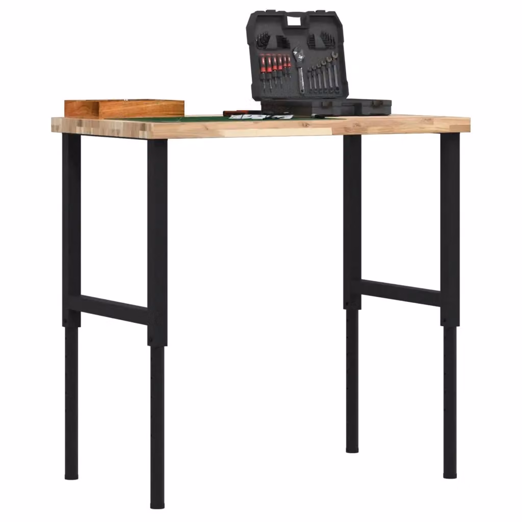 Banco Lavoro Rettangolare in Legno di Acacia e Metallo CFW9725821, Regolabile in Altezza, Marrone e Nero, L: 100 cm, P: 60 cm, H: 73-99,5 cm – 2