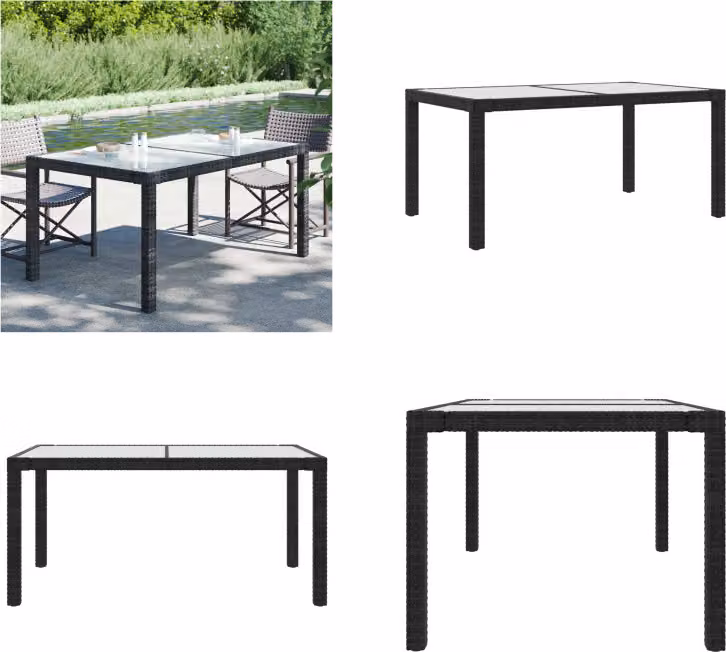 vidaXL Tavolo da giardino 150x90x75 cm in vetro temperato Poly Rattan nero - Tavolo da giardino - Tavoli da giardino - Tavolo - Tavoli
