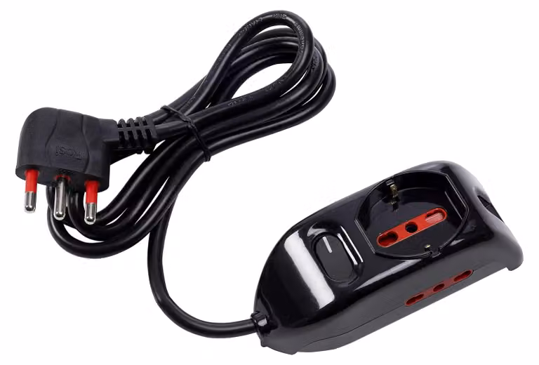 ROSI RS94004, serie Emilia, presa multipla, nera, 1 presa Schuko BIV + 2 prese aggiuntive