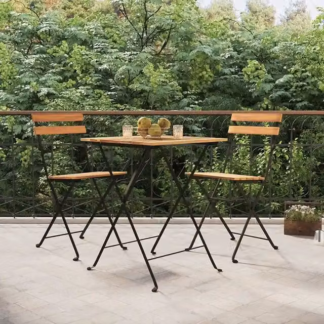 Set Bistrò Pieghevole 3 Pezzi vidaXL in Legno di Teak e Acciaio Marrone – 1