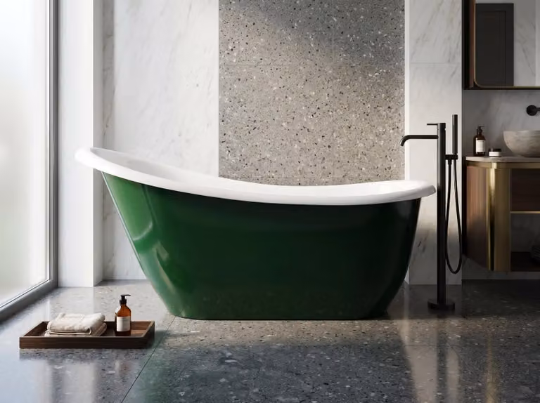 Vasca da bagno freestanding da 180 cm, verde e bianca, in composito, con sifone in omaggio