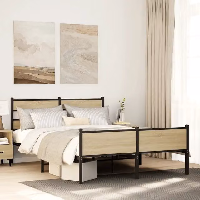 Giroletto vidaXL in Rovere e Metallo per Adulti, L/P/H: 140 x 190 x 76,5 cm