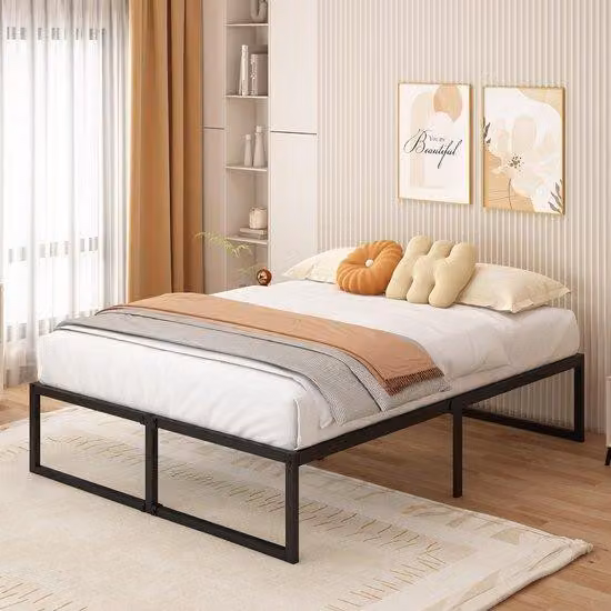 Struttura letto Azomor in metallo nero 140x200 cm con rete a doghe e vano contenitore
