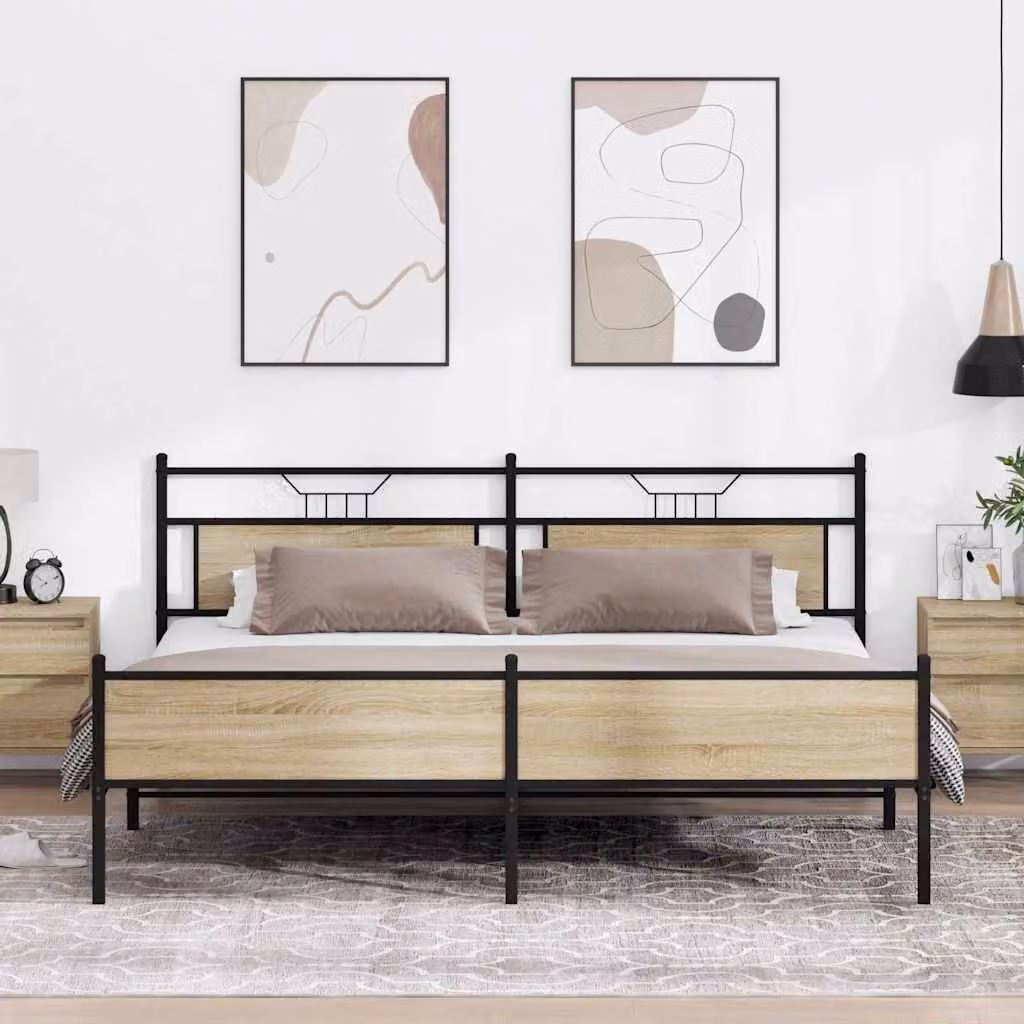 vidaXL Giroletto in Metallo e MDF Rovere Sonoma, L 200 x P 200 cm