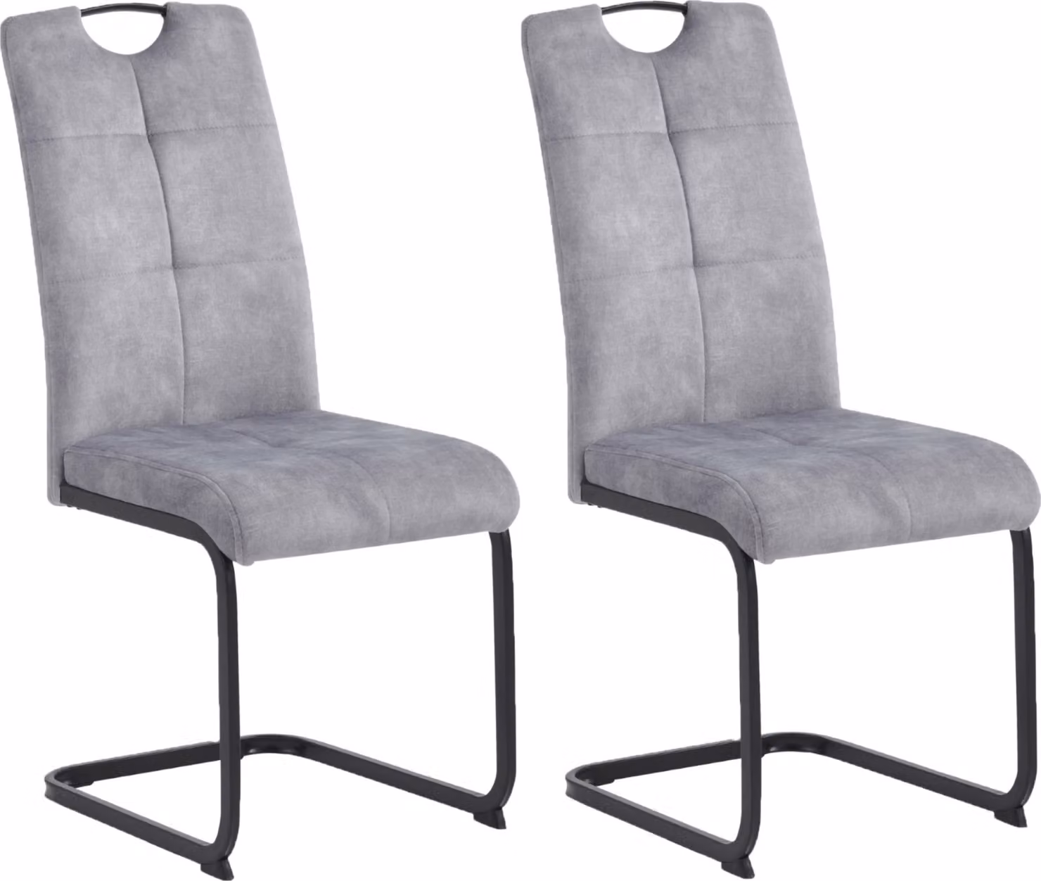 Sedia da pranzo RENATA, set di 2, grigio chiaro, rivestimento in tessuto, schienale con maniglia per il trasporto, base a sbalzo in metallo, carico massimo 120 kg