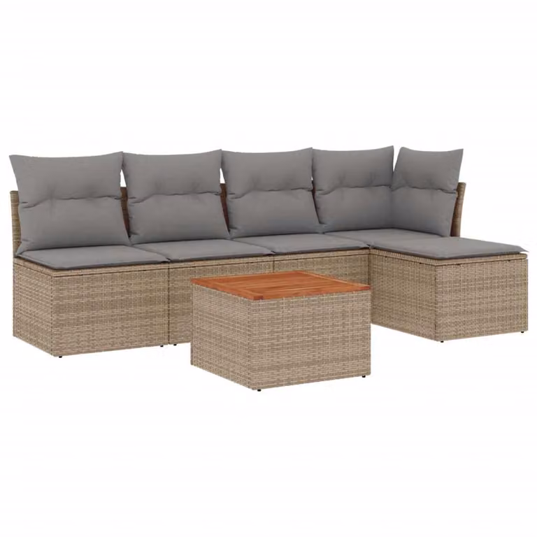 Set Divano da Giardino 6 pz con Cuscini Beige Misto Polyrattan