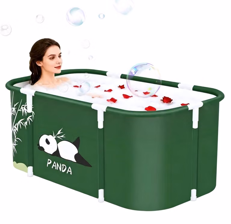 Vaschetta da bagno pieghevole, colore verde - Vasca da bagno freestanding rettangolare - Compatta e portatile