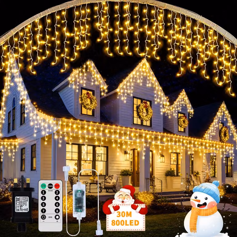 Catena luminosa a LED a forma di ghiacciolo, 20+5 metri, 660 LED, luce bianca calda, per illuminazione esterna