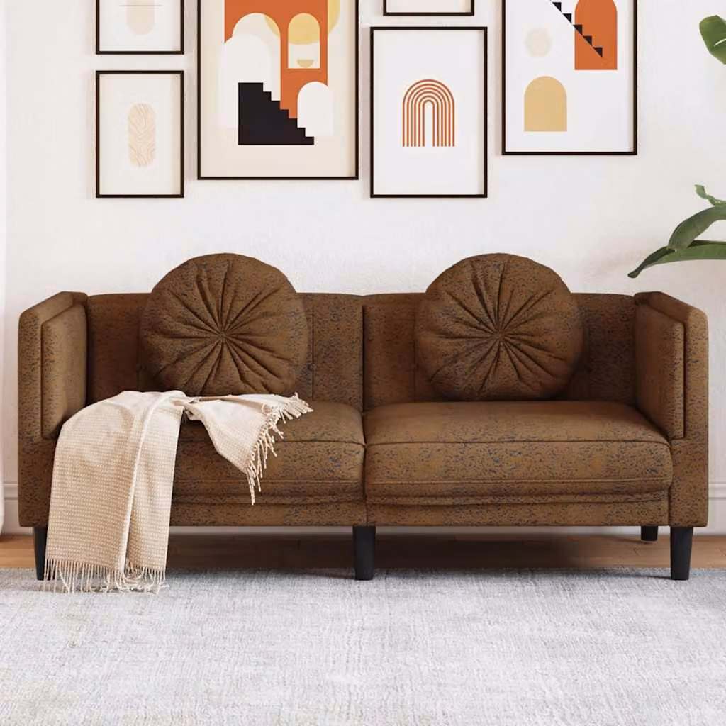 vidaXL Divano a 2 Posti Moderno in Similpelle Marrone con Cuscini, L: 173,5 cm, P: 77,0 cm, H: 70,0 cm