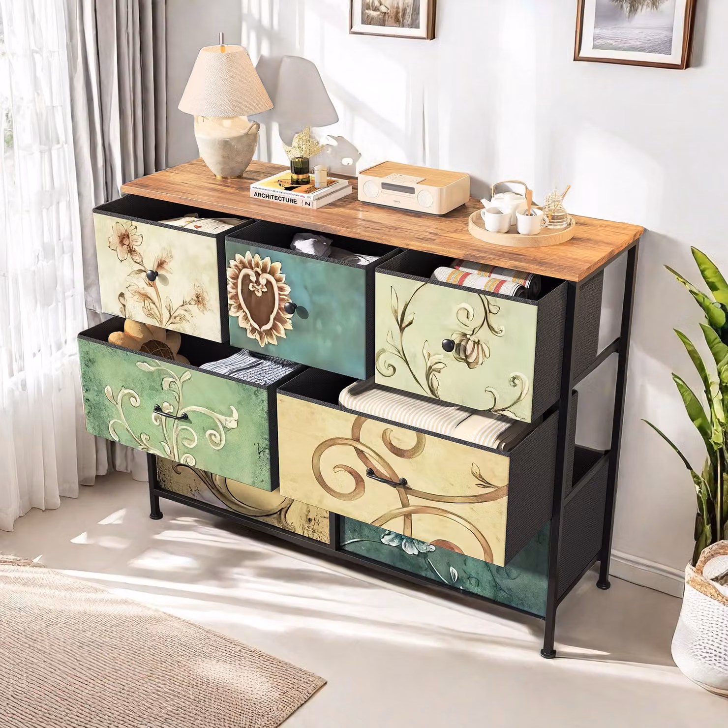 Cassettiera retrò ProximaX con 7 cassetti - Torre portaoggetti verticale come cassettiera in tessuto per camera da letto, corridoio, ingresso, camera dei bambini, organizzatore di armadi e comodini, con robusta struttura in acciaio