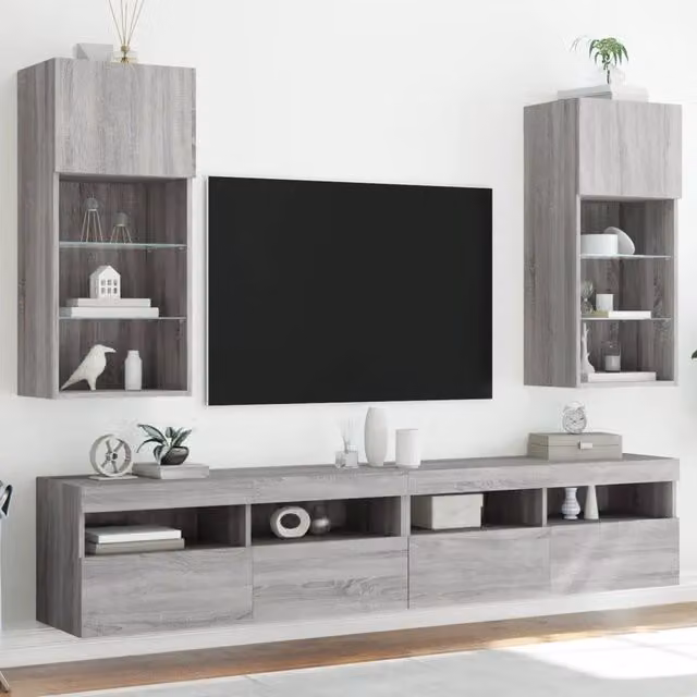 Set di 2 Mobili TV Moderni vidaXL con Luci LED Integrate, Grigio, L 40,5 cm x P 30 cm x H 90 cm