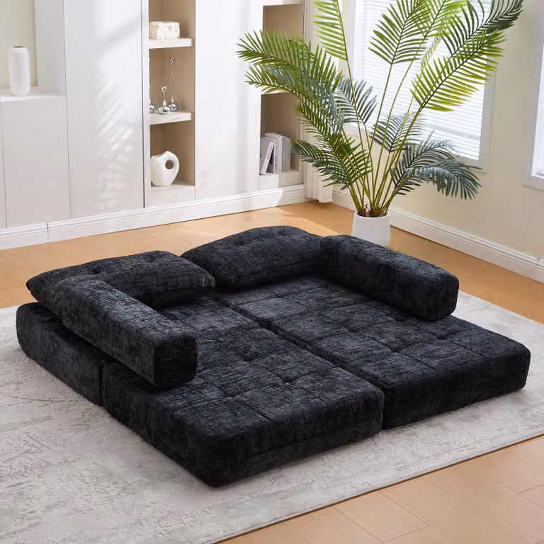 LVHOM Divano pieghevole 2 pz. Divano da terra multifunzionale, letto per ospiti salvaspazio con cuscino, divano imbottito con schiuma ad alta densità, per ufficio soggiorno, nero