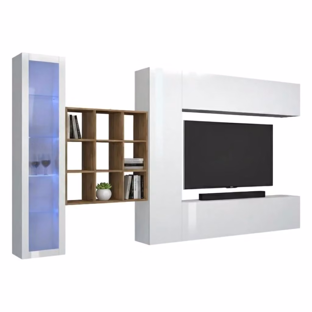 Parete Attrezzata DMORA per Soggiorno Moderna in Bianco Lucido, L: 310 cm, P: 30 cm, H: 180 cm – 2