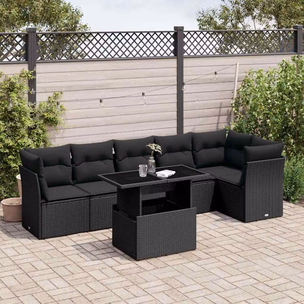 Set Divano da Giardino a L vidaXL con Tavolino e 7 Cuscini Nero – 1