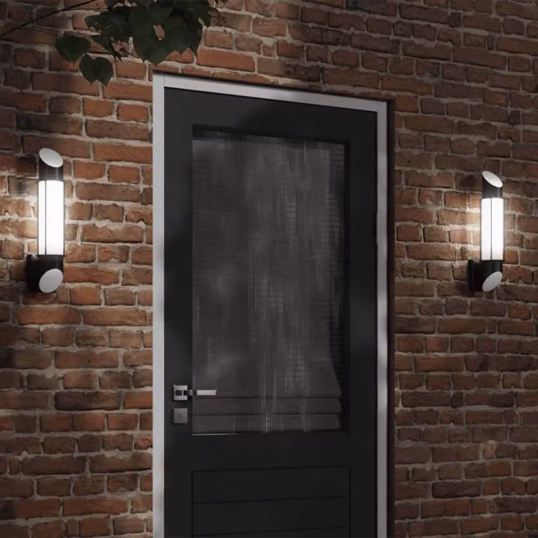 Set di 2 applique da esterno vidaXL nere in acciaio inossidabile con montaggio a parete e illuminazione up/down per giardino