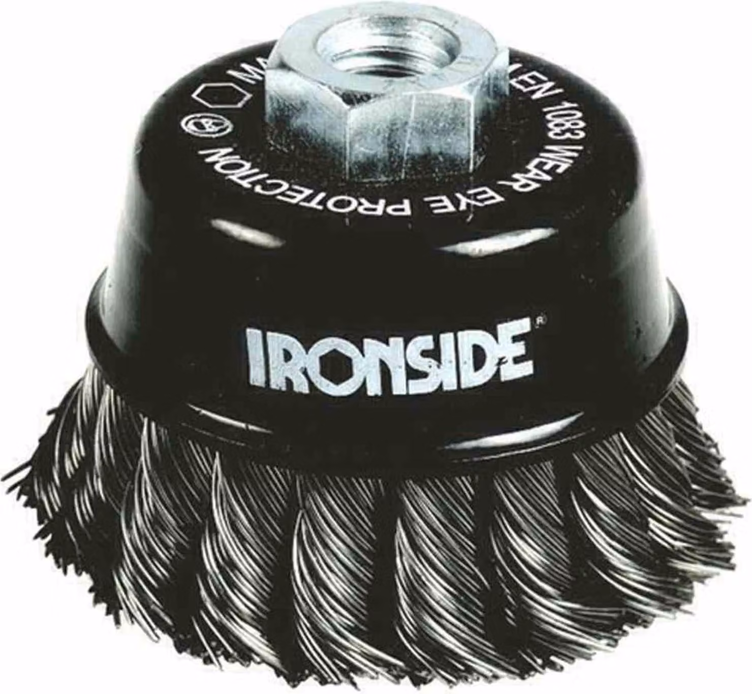 IRONSIDE 243006 Spazzola a tazza 80mm M14 0,5mm annodata, per tubo angolato.