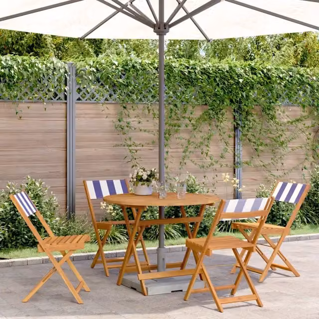 Set Pranzo Giardino 5pz Blu e Bianco Tessuto e Legno Massello 3281777