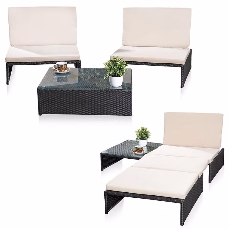 Mobili da giardino Poltrona Set di sedute Set da salotto in polyrattan Set da pranzo nero