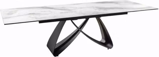 Tavolo da pranzo estensibile Meublorama ZAREL in ceramica e vetro temperato con effetto marmo bianco e struttura a X in stile moderno