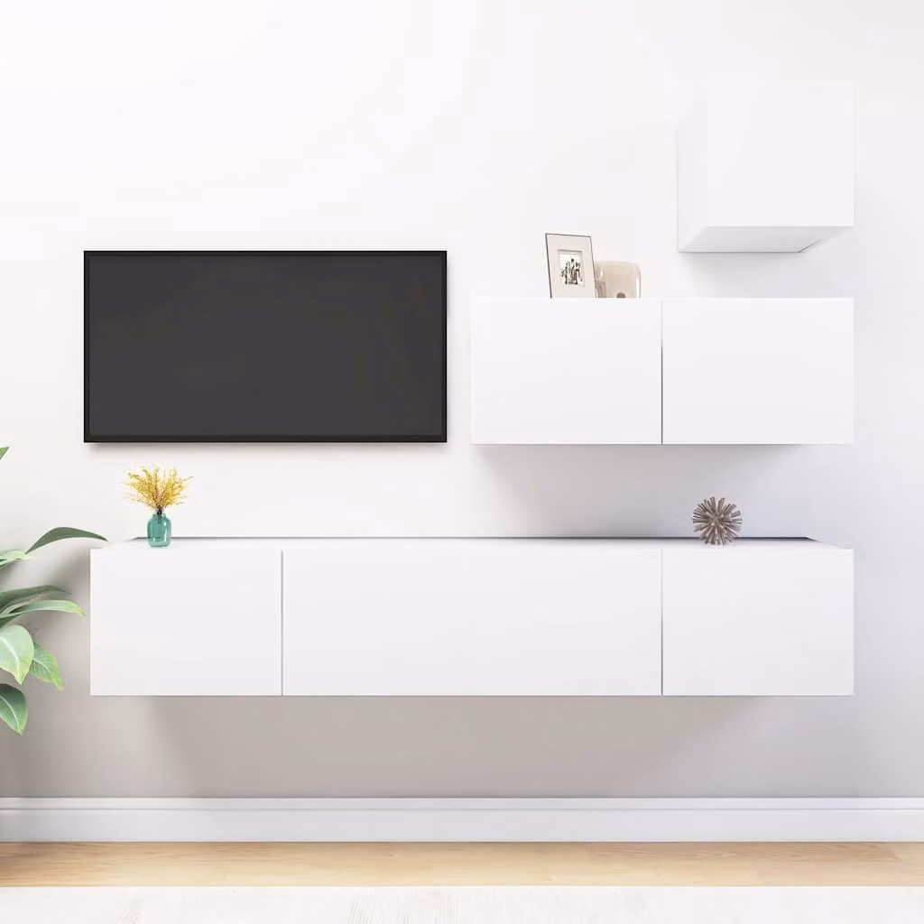 Set Mobili Porta TV 4 pz vidaXL Bianco in Legno e MDF per Soggiorno