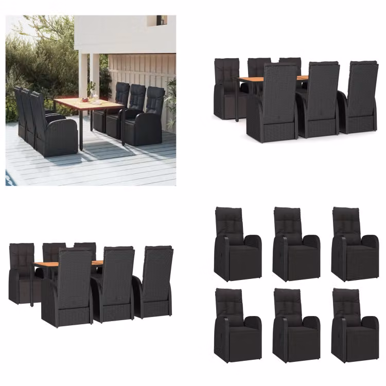 vidaXL set da pranzo da giardino 7 pezzi in poly rattan nero e legno massiccio di acacia - Set da pranzo da giardino - Set da pranzo da giardino - Set da pranzo da terrazza