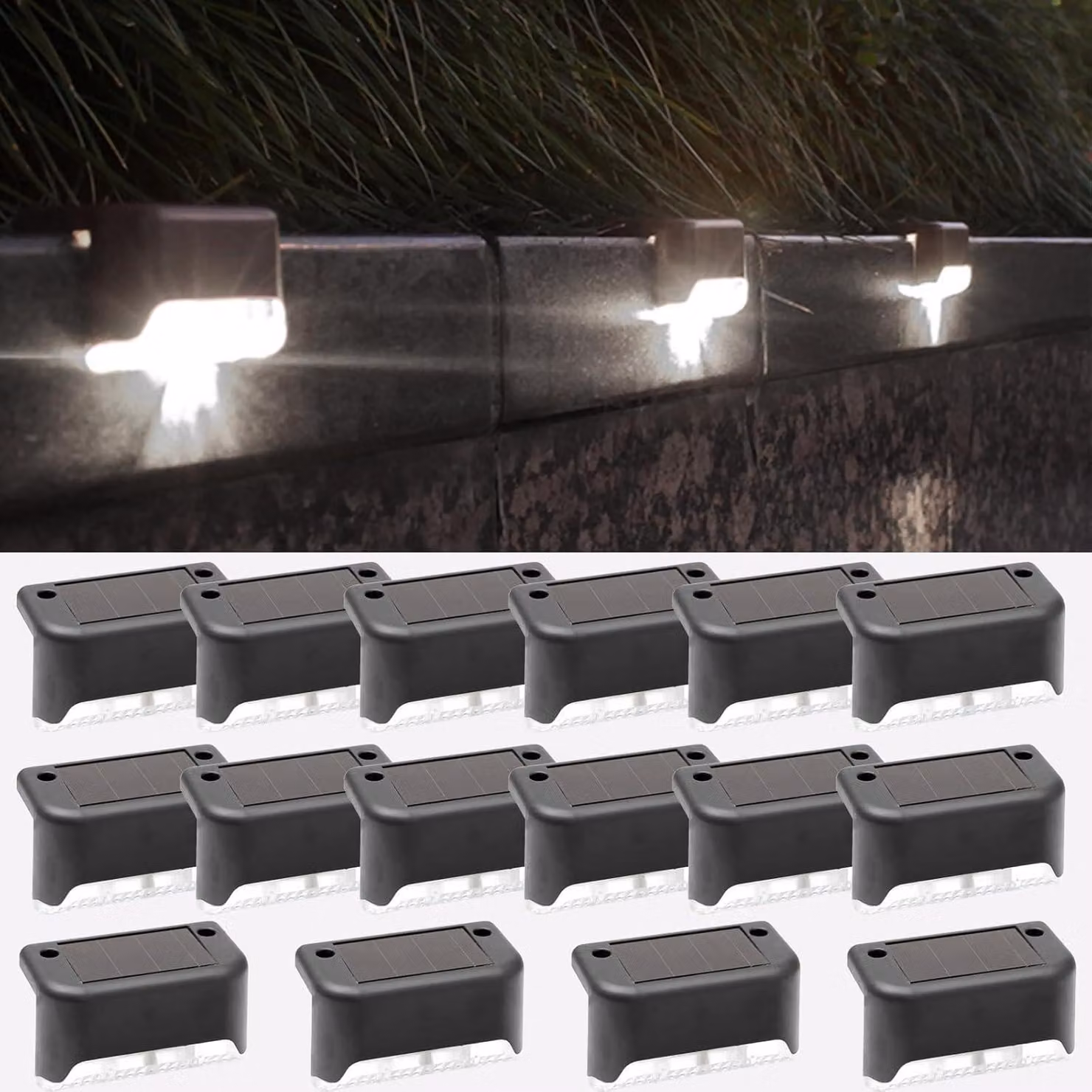Luci solari per scale, confezione da 16 pezzi, tecnologia LED, luce bianca fredda, grado di protezione IP44, impermeabili