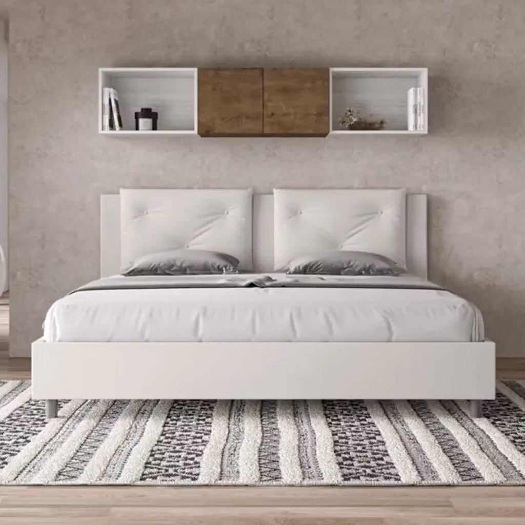 Letto matrimoniale king size con contenitore Appia Ityhome imbottito in similpelle bianco L: 222 cm, P: 110 cm, H: 215 cm – 2