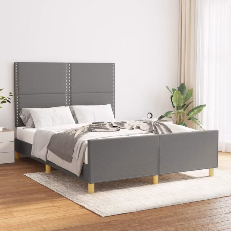 The Living Store Struttura letto con testiera in tessuto grigio scuro 140x190 cm