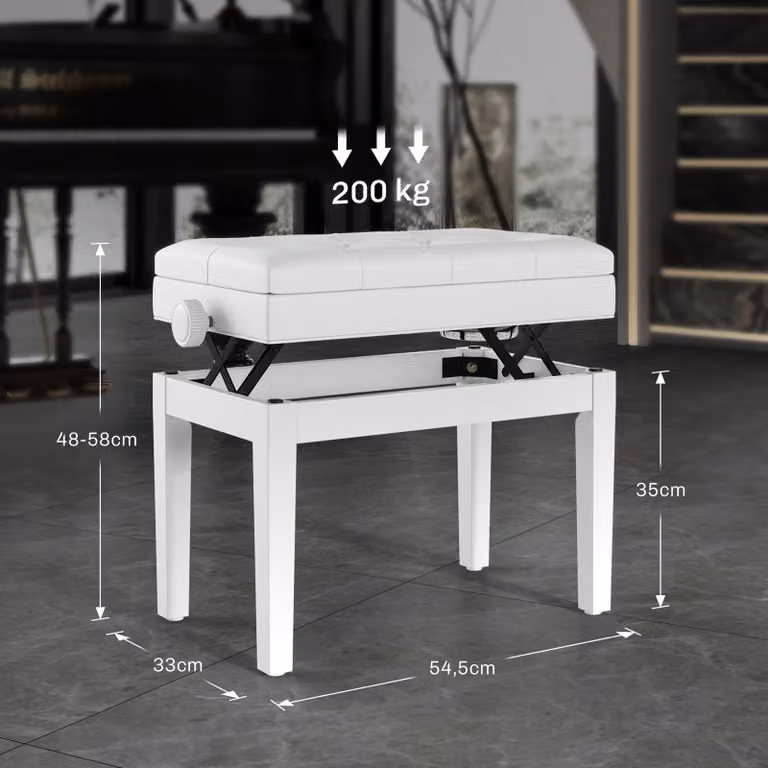 Panca per pianoforte HOMCOM regolabile in altezza con vano portaoggetti, gambe in legno e rivestimento in ecopelle