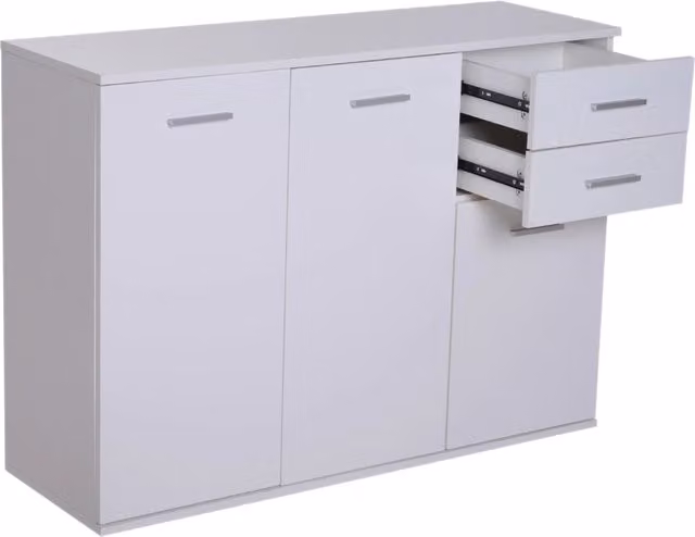 EasyComfort Credenza Soggiorno Moderna Bianca con 3 Armadietti e 2 Cassetti, L 106 cm x P 35 cm x H 76 cm