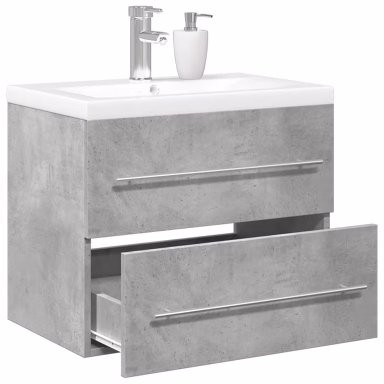 Set di mobili da bagno vidaXL composto da 2 pezzi in legno multistrato, colore grigio e bianco, con pensile e mobile lavabo moderno a parete