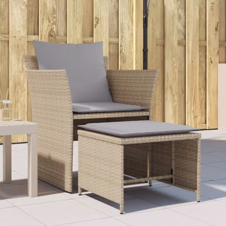 vidaXL Sedia da Giardino con Poggiapiedi in Polyrattan e Cuscini Beige e Grigio