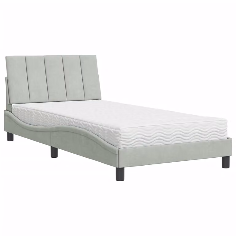 Letto con Materasso Hanko Grigio Chiaro 100x200 cm in Velluto