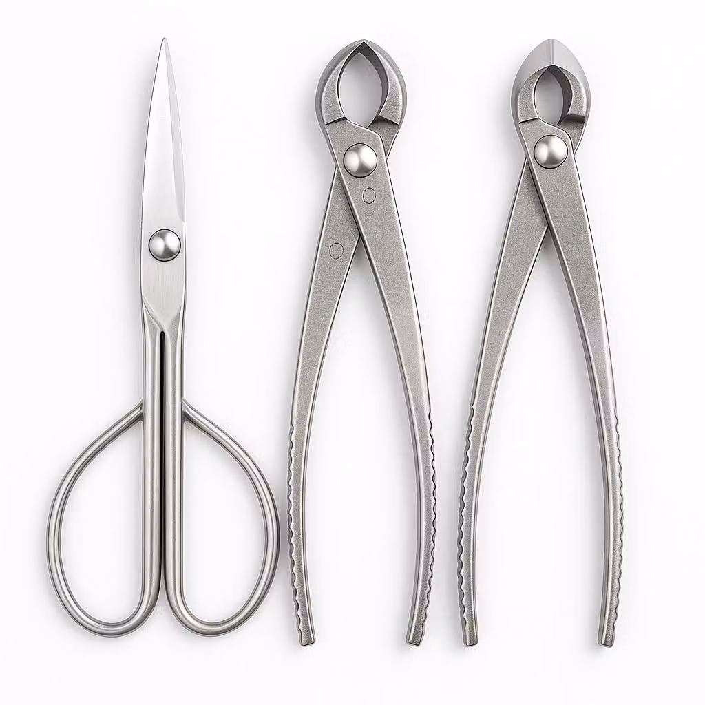 Set di attrezzi per bonsai da 3 pezzi – Forbici per bonsai, pinza a punta tonda e pinza concava – 21 cm – Acciaio inossidabile – Resistente alla ruggine e durevole – Set professionale per la cura dei bonsai