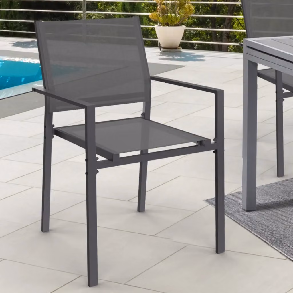 Set di 6 sedie da giardino impilabili IDMarket OLBIA in metallo e textilene, grigio antracite – 2
