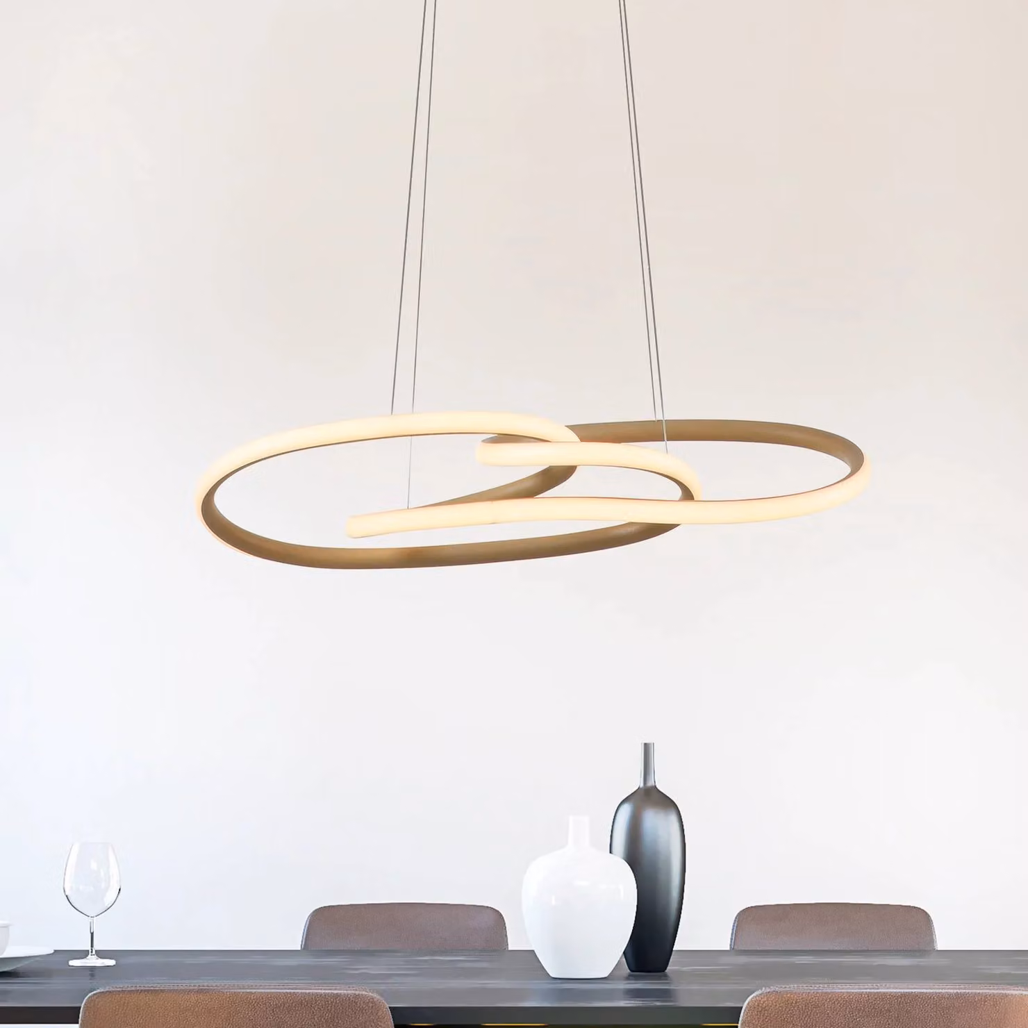 Paul Neuhaus Lampada a sospensione TWIST, dimmerabile, Crema / Ambra, Soggiorno / Sala da pranzo, Alluminio, Moderno, Lampada a sospensione