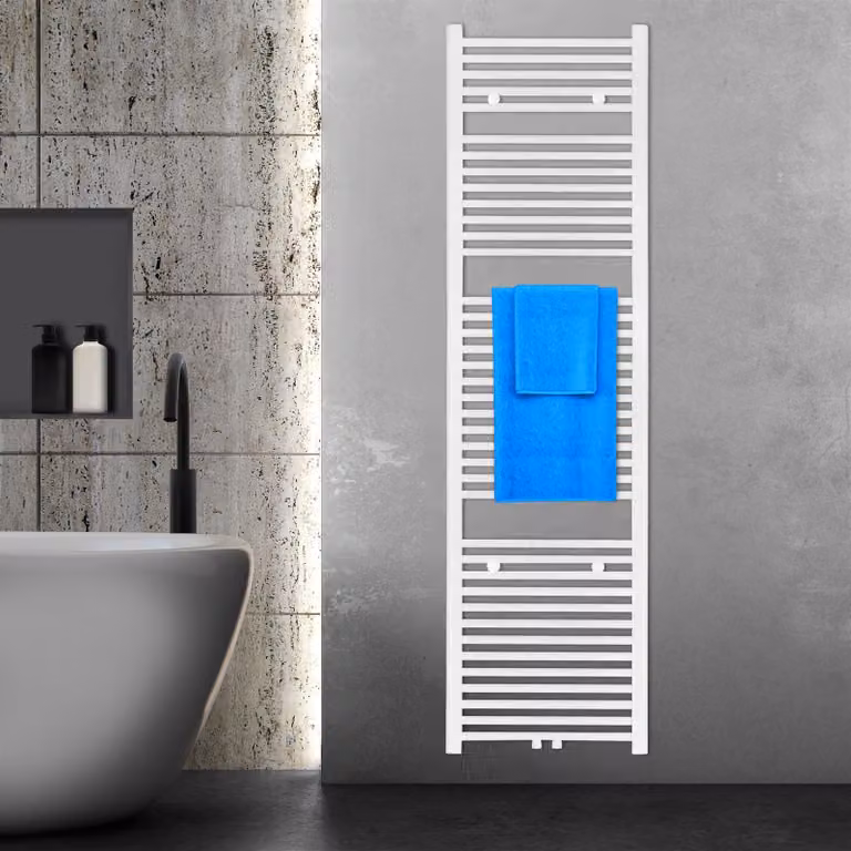VILSTEIN radiatore da bagno, radiatore da bagno, radiatore per asciugamani attacco laterale e attacco centrale, radiatore a pannello, radiatore da bagno piatto, radiatore da bagno portasciugamani, bianco, 814W, 180x50 cm