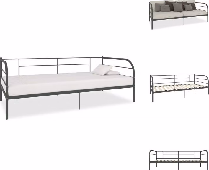 vidaXL Struttura letto giorno in metallo grigio 90×200 cm - Letti e strutture letto